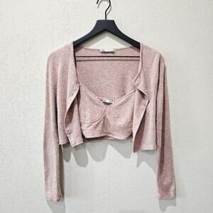 Women's Zara Dusty Pink Cardigan and Crop Top Set